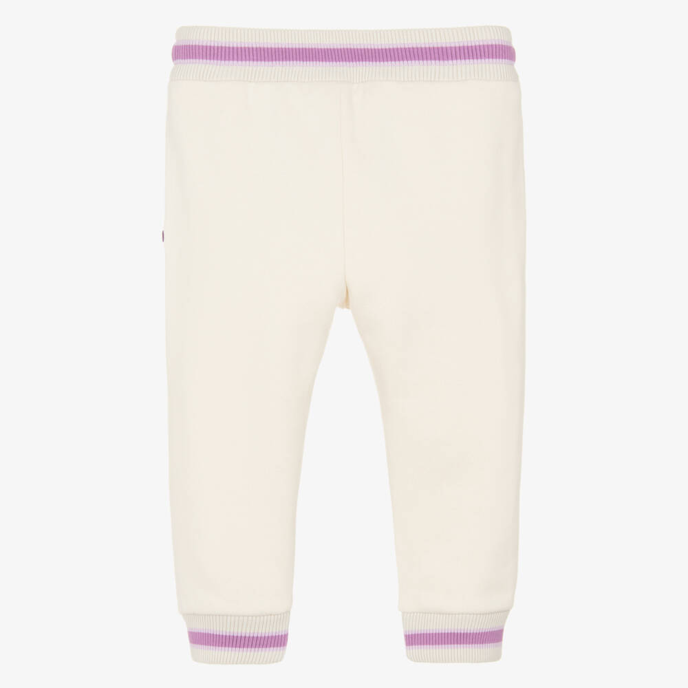 Dolce & Gabbana-Baby Girls Ivory Cotton Joggers with Purple Floral Detailing | Childrensalon
