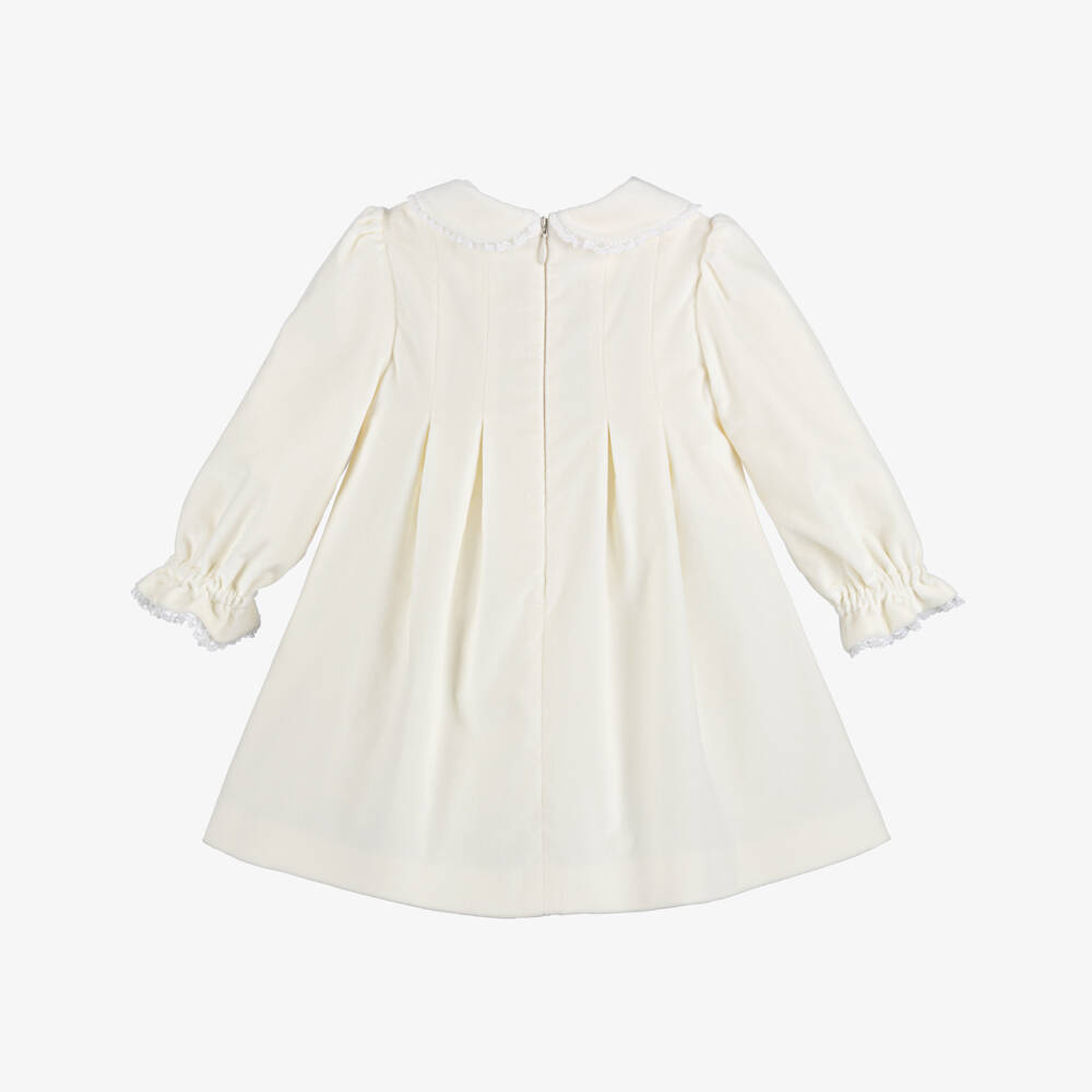 Dolce & Gabbana-Baby Girls Ivory Cotton Velour Dress with Lace Trim | Childrensalon