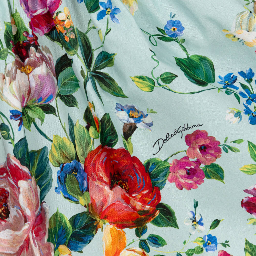 Dolce & Gabbana-Baby Girls Ivory & Green Floral Cotton Dress | Childrensalon