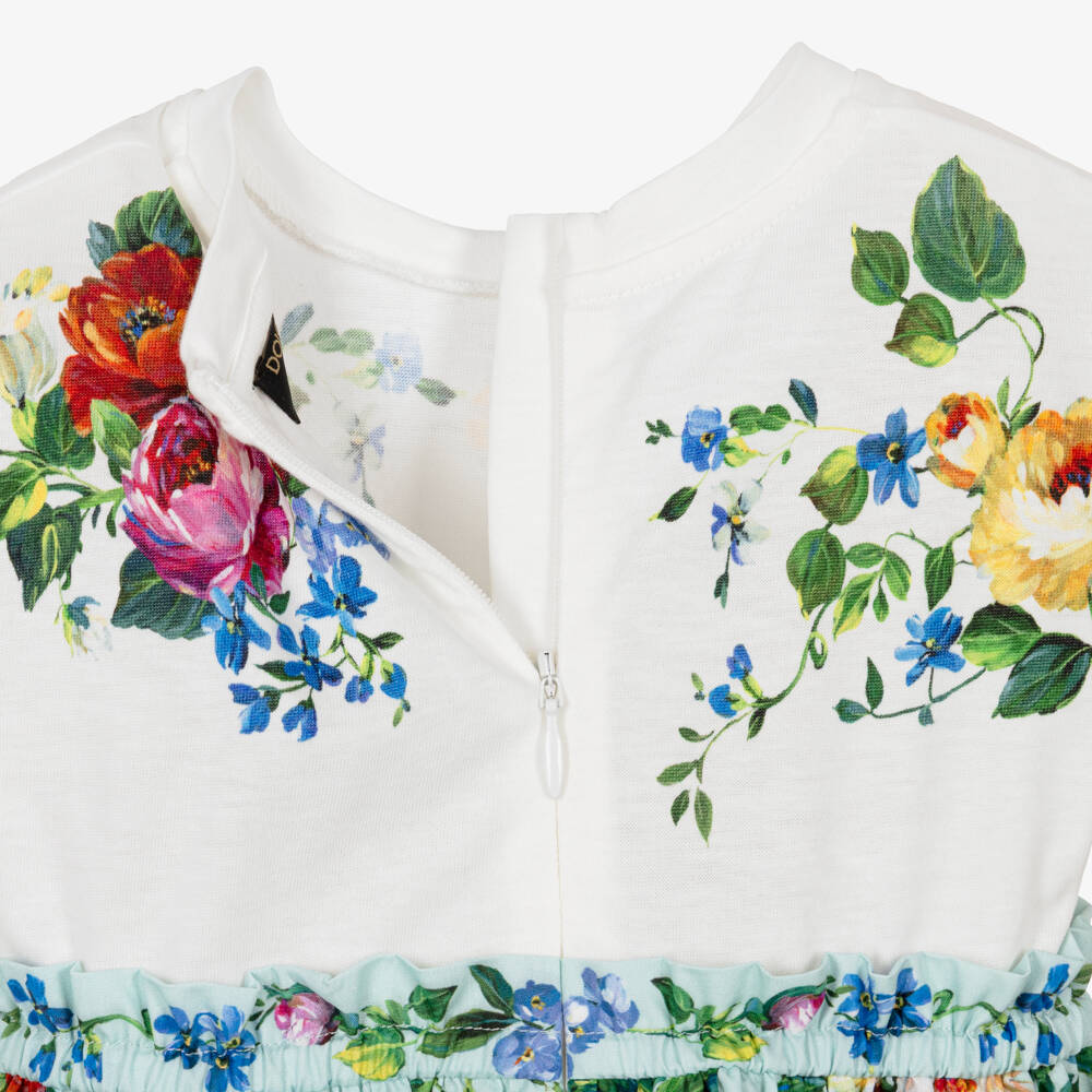Dolce & Gabbana-Baby Girls Ivory & Green Floral Cotton Dress | Childrensalon