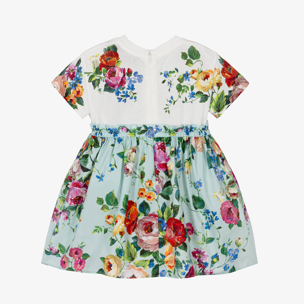 Dolce & Gabbana-Baby Girls Ivory & Green Floral Cotton Dress | Childrensalon