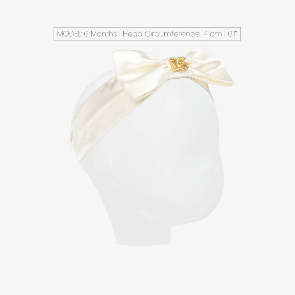 Dolce & Gabbana-Baby Girls Ivory Silk Bow Headband | Childrensalon
