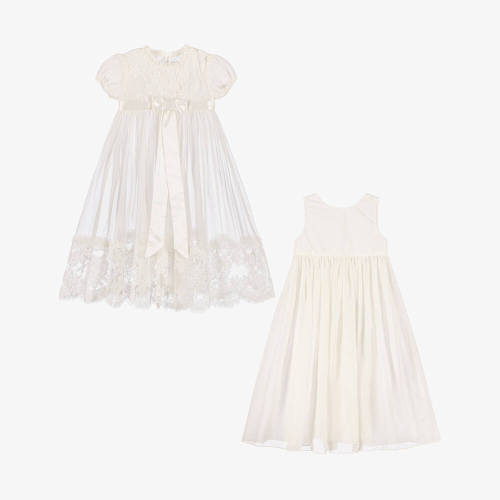 Dolce & Gabbana-Baby Girls Ivory Silk & Lace Gown | Childrensalon