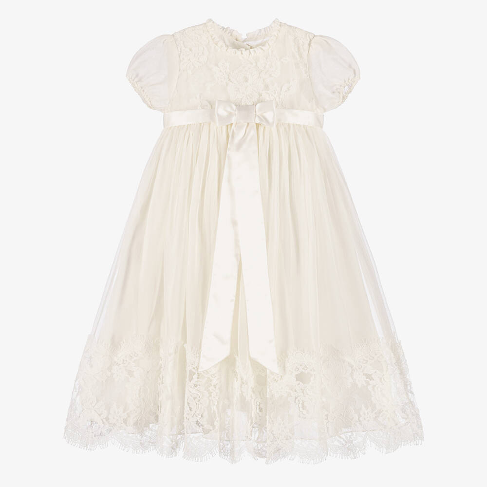 Dolce & Gabbana-Baby Girls Ivory Silk & Lace Gown | Childrensalon