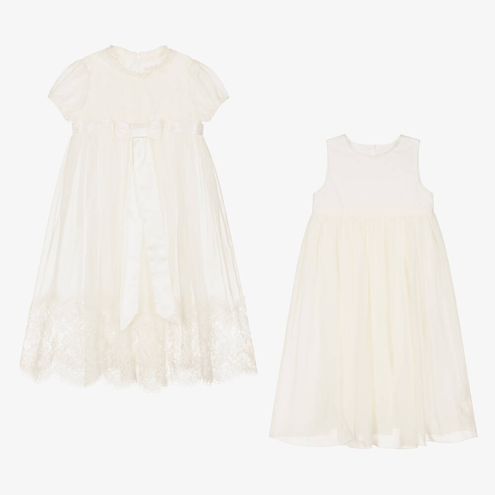 Dolce & Gabbana-Baby Girls Ivory Silk & Lace Gown | Childrensalon