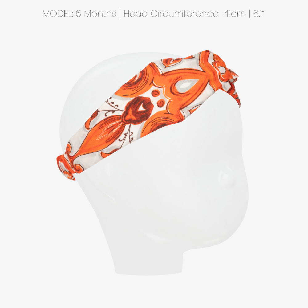 Dolce & Gabbana-Baby Girls Orange Majolica Print Poplin Headband | Childrensalon