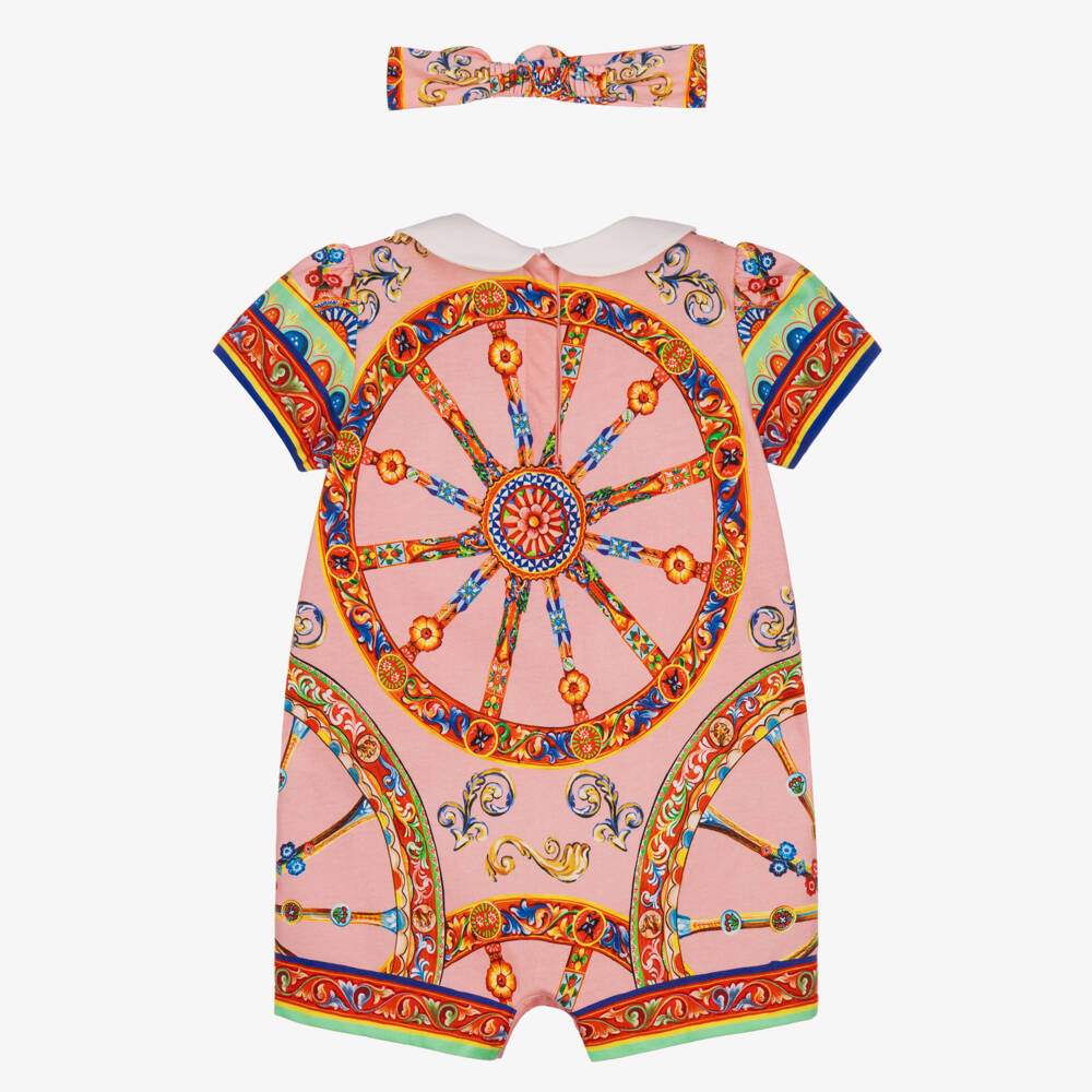 Dolce & Gabbana-Baby Girls Pink Carretto Print Shortie & Headband Gift Set | Childrensalon