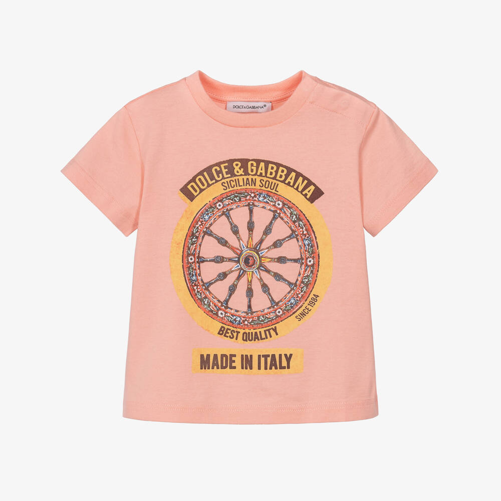 Dolce & Gabbana-Baby Girls Pink Cotton Carretto Print T-Shirt | Childrensalon