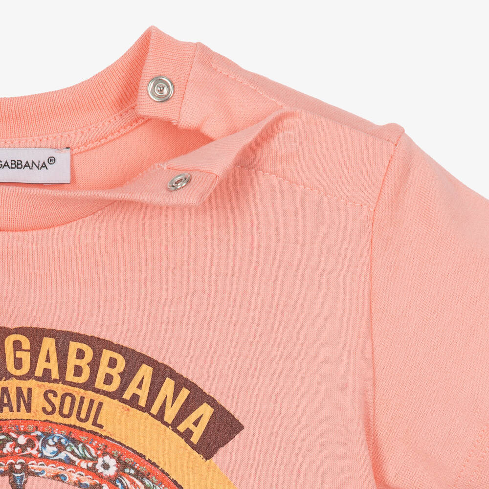 Dolce & Gabbana-Baby Girls Pink Cotton Carretto Print T-Shirt | Childrensalon