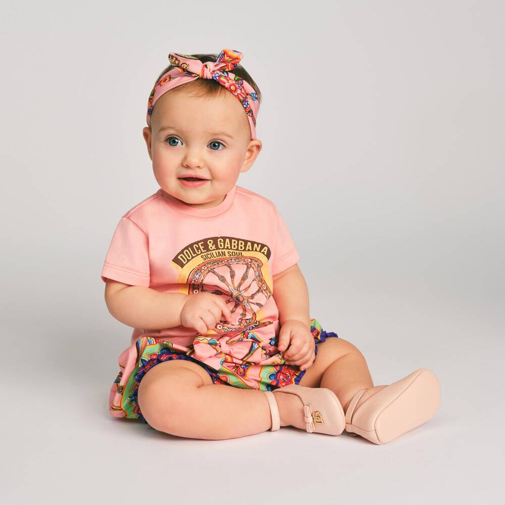 Dolce & Gabbana-Baby Girls Pink Cotton Carretto Print T-Shirt | Childrensalon