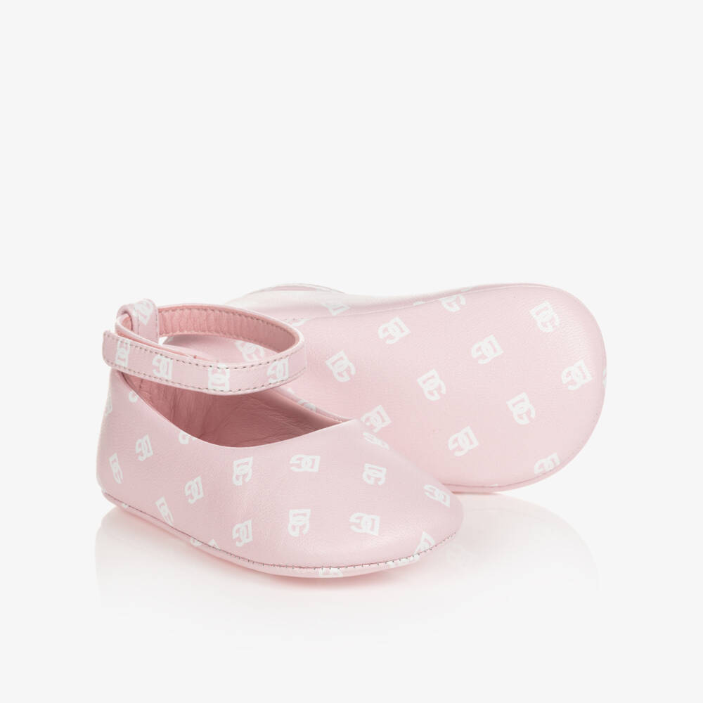 Dolce & Gabbana-Baby Girls Pink DG Leather Pre Walkers | Childrensalon