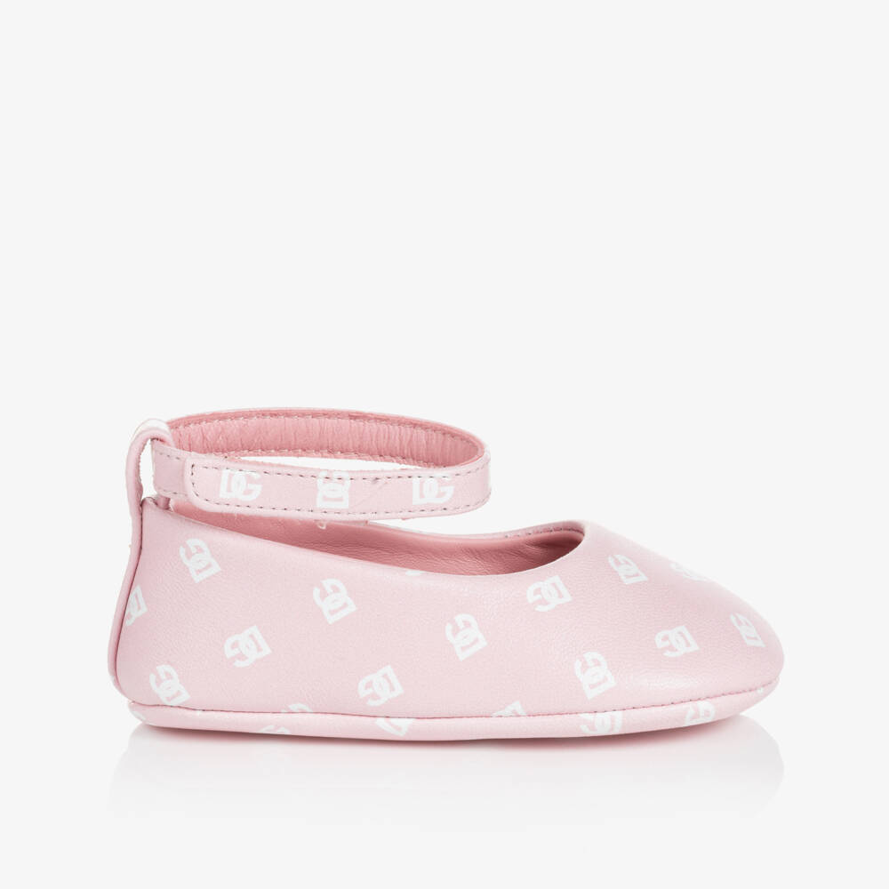 Dolce & Gabbana-Розовые кожаные пинетки DG | Childrensalon