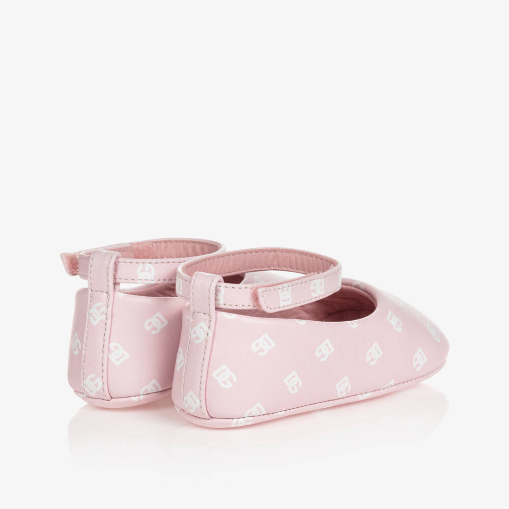 Dolce & Gabbana-Розовые кожаные пинетки DG | Childrensalon