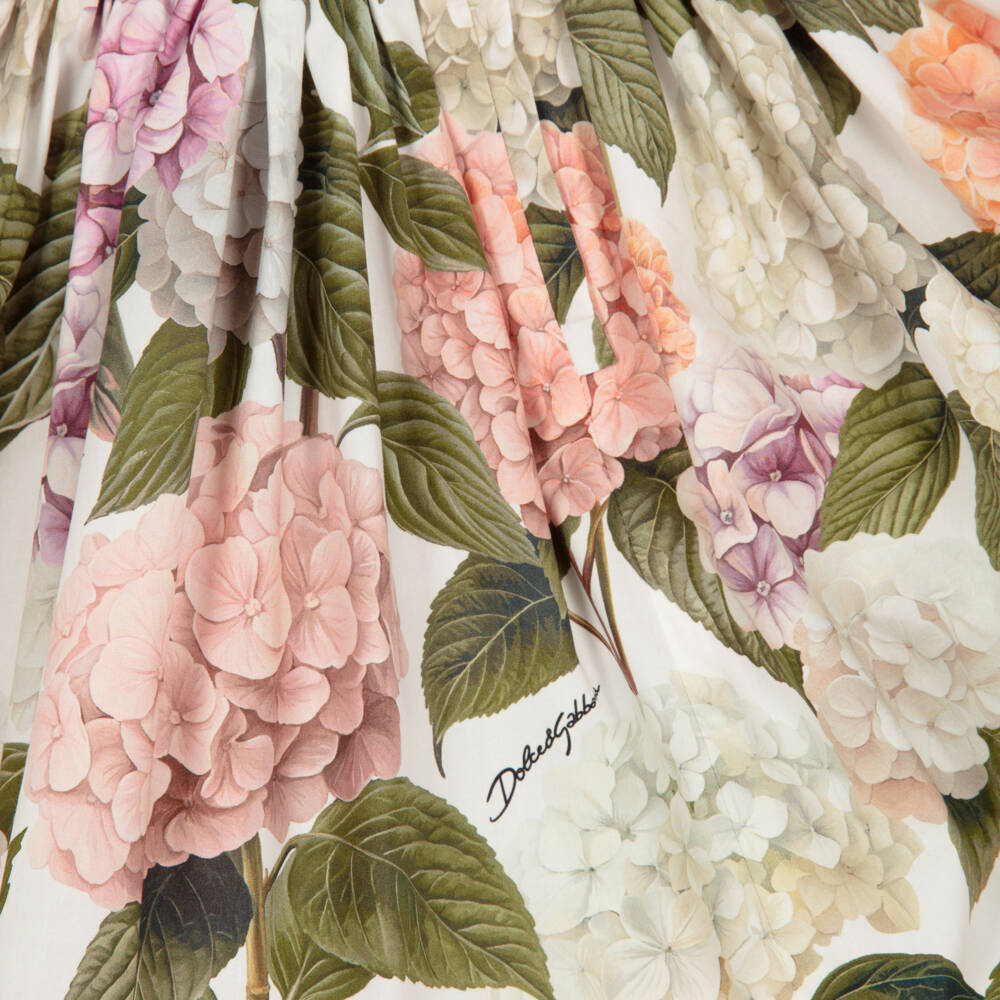 Dolce & Gabbana-Платье розово-зеленое из поплина с принтом гортензий для малышек | Childrensalon