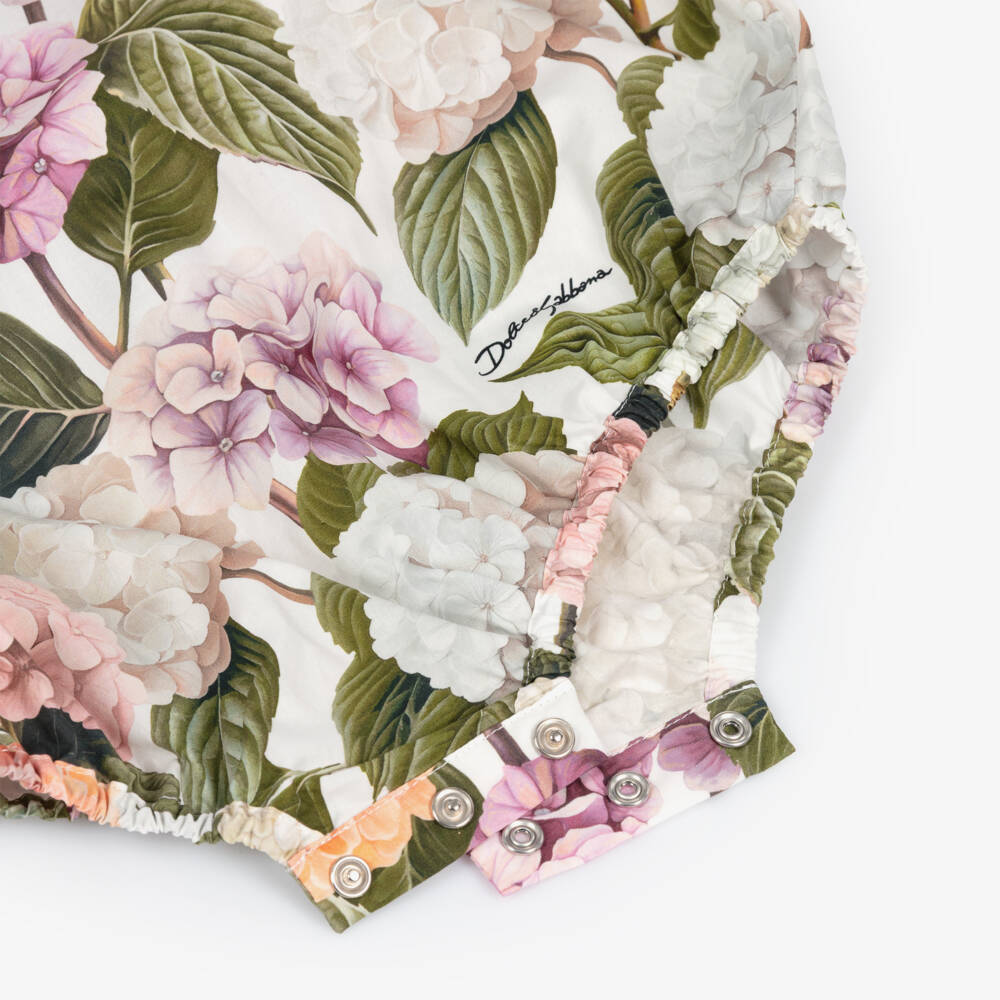 Dolce & Gabbana-Baby Girls Pink & Green Hydrangea Print Poplin Shortie | Childrensalon
