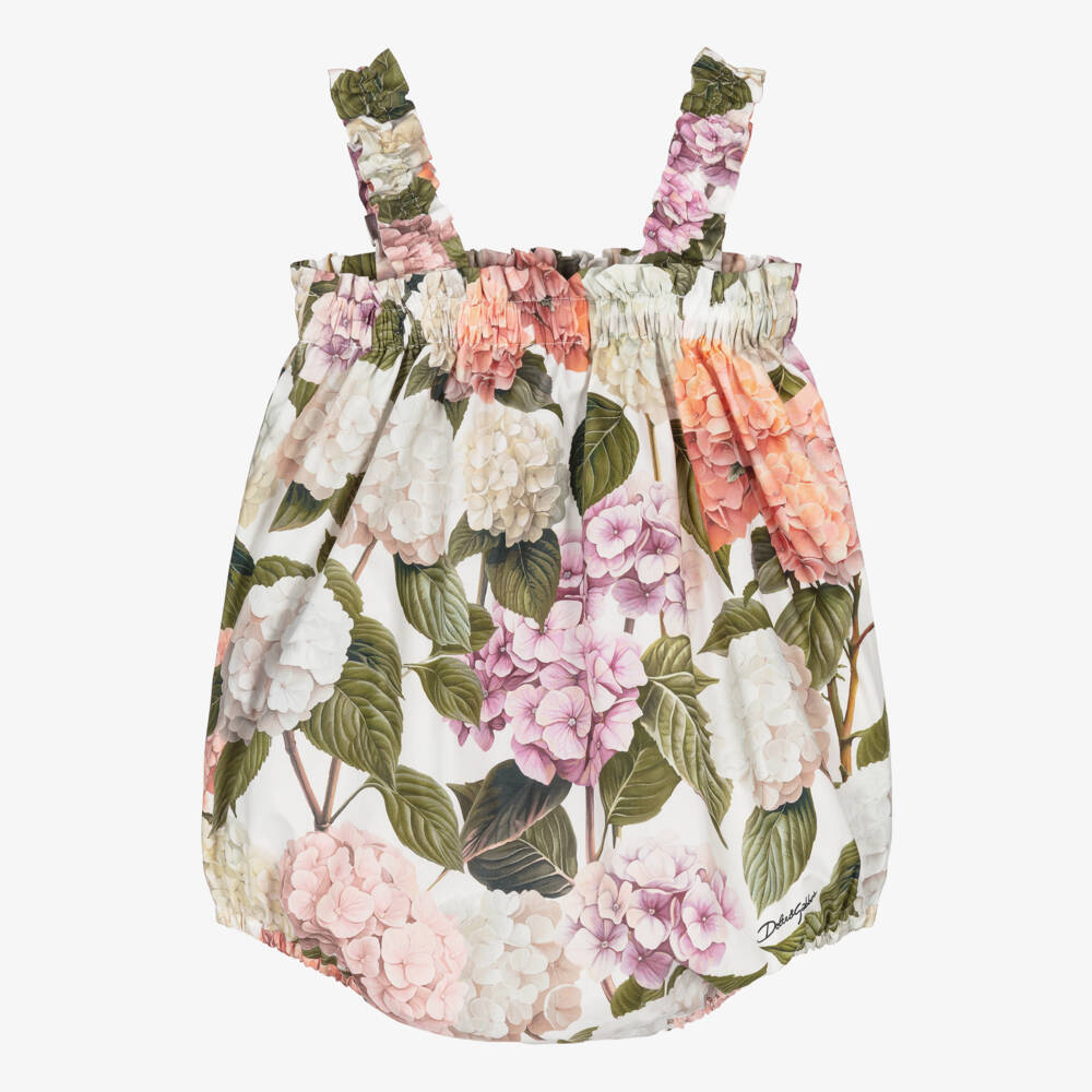 Dolce & Gabbana-Baby Girls Pink & Green Hydrangea Print Poplin Shortie | Childrensalon