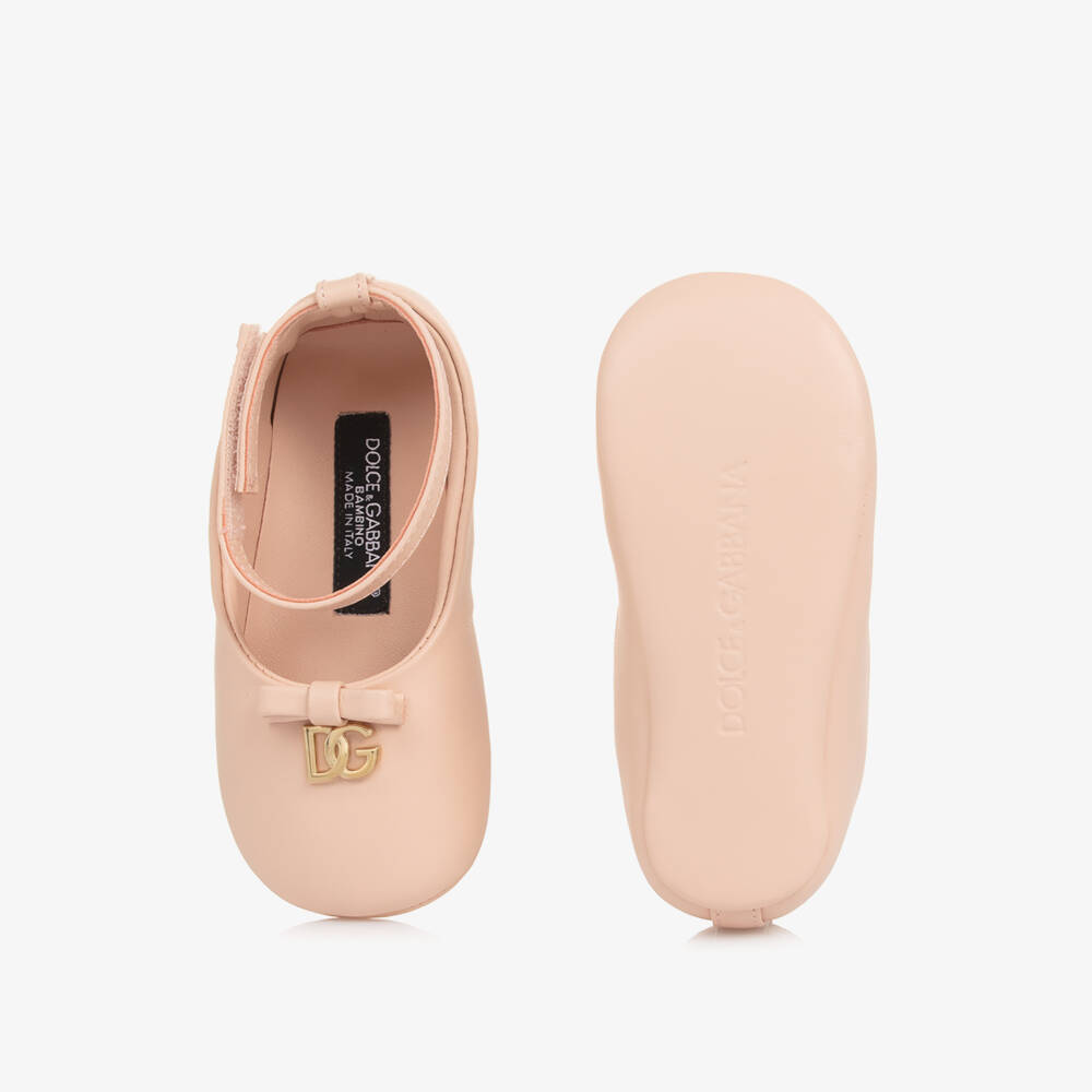 Dolce & Gabbana-Baby Girls Pink Leather DG Pre-Walker Shoes | Childrensalon