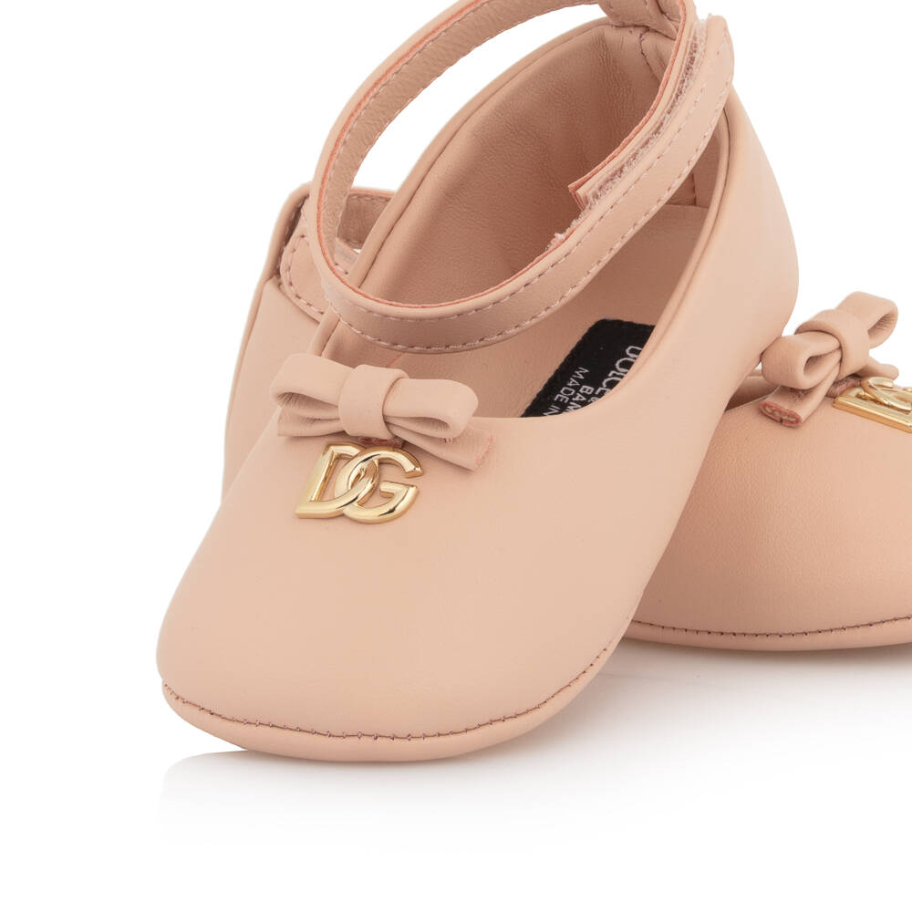 Dolce & Gabbana-Baby Girls Pink Leather DG Pre-Walker Shoes | Childrensalon