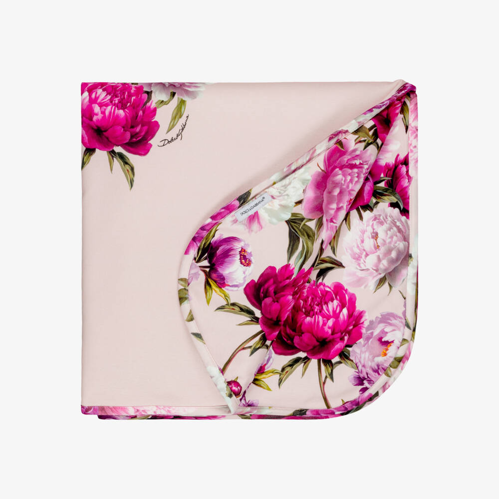 Dolce & Gabbana-Baby Girls Pink Peony Print Blanket (72cm) | Childrensalon