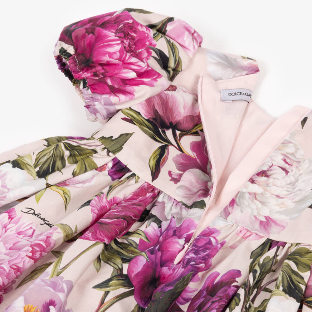 Dolce & Gabbana-Baby Girls Pink Peony Print Cotton Poplin Dress | Childrensalon
