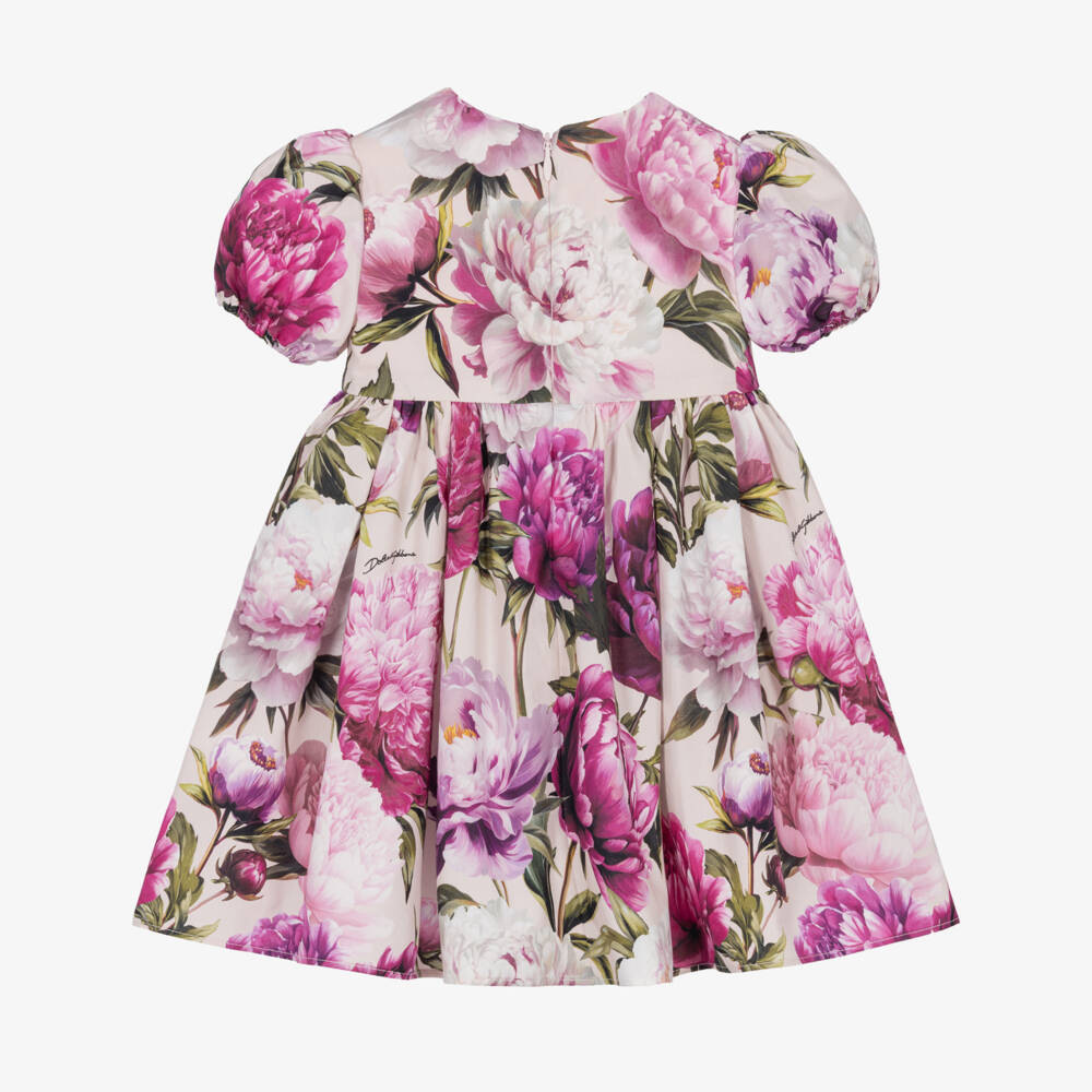 Dolce & Gabbana-Baby Girls Pink Peony Print Cotton Poplin Dress | Childrensalon