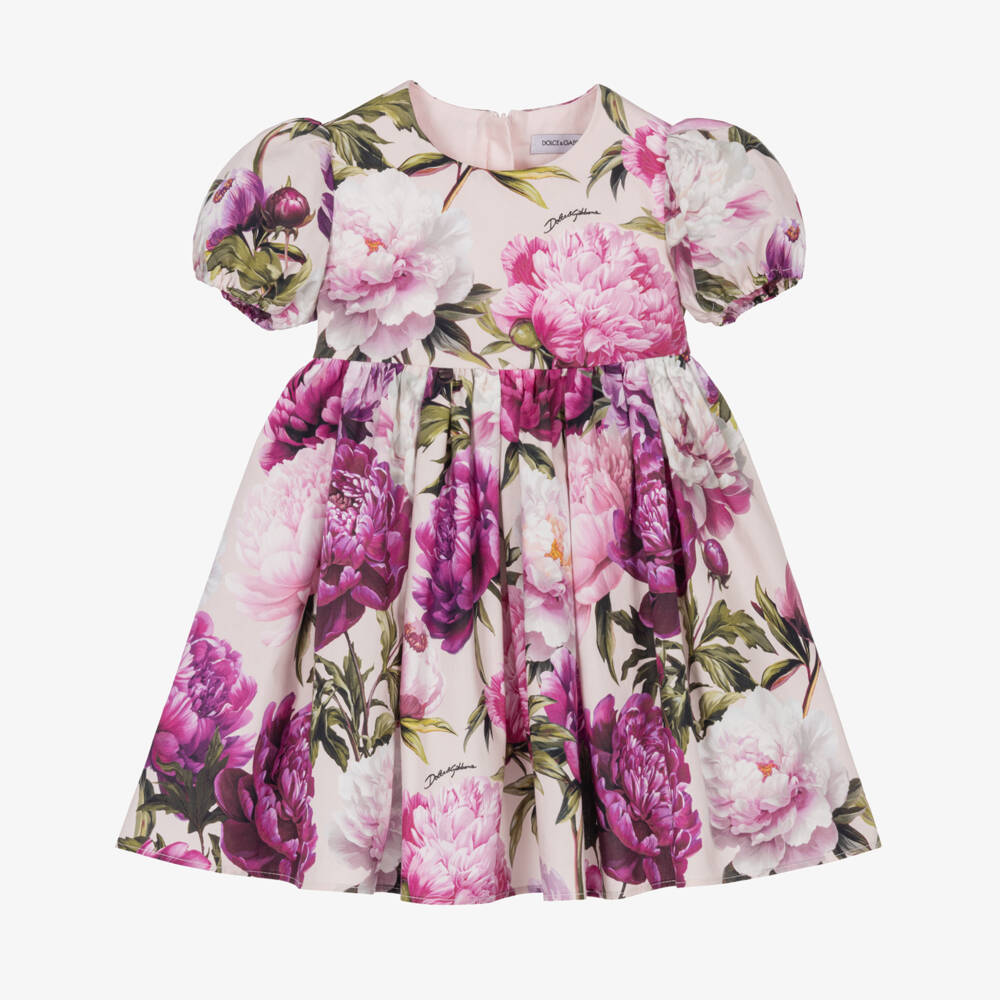 Dolce & Gabbana-Baby Girls Pink Peony Print Cotton Poplin Dress | Childrensalon