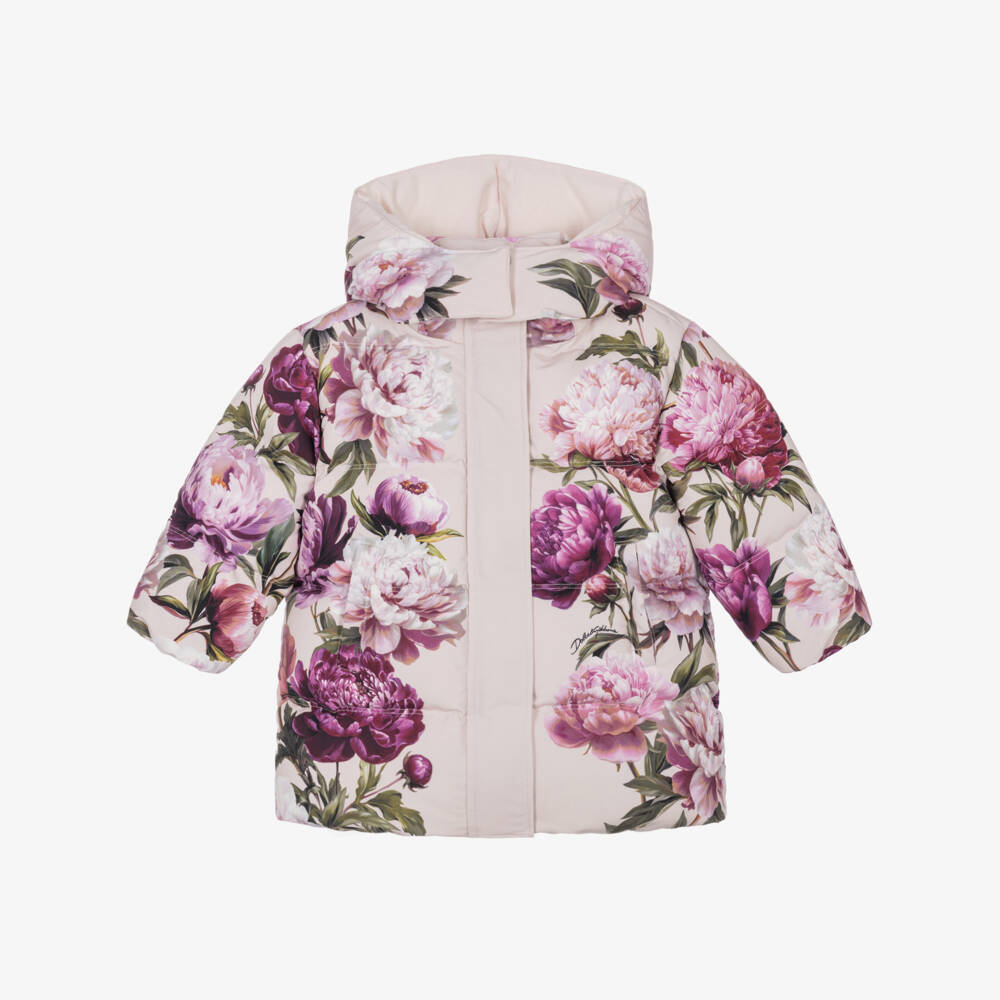 Dolce & Gabbana-Baby Girls Pink Peony Print Down-Filled Coat | Childrensalon