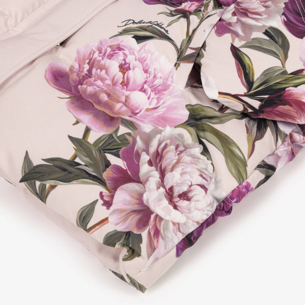 Dolce & Gabbana-Baby Girls Pink Peony Print Down-Filled Coat | Childrensalon