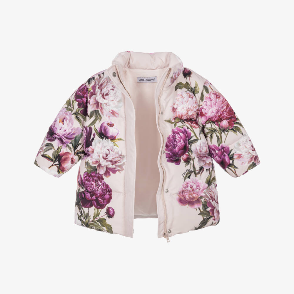 Dolce & Gabbana-Baby Girls Pink Peony Print Down-Filled Coat | Childrensalon