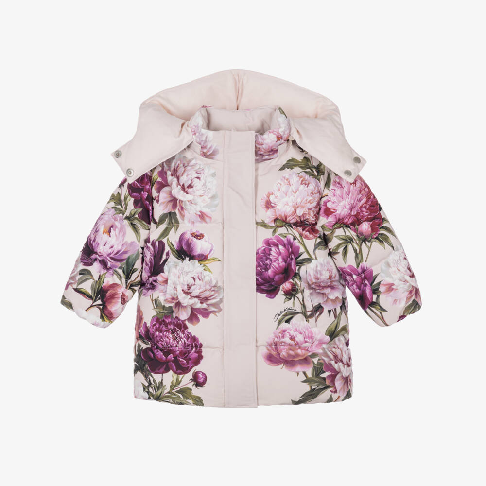 Dolce & Gabbana-Baby Girls Pink Peony Print Down-Filled Coat | Childrensalon