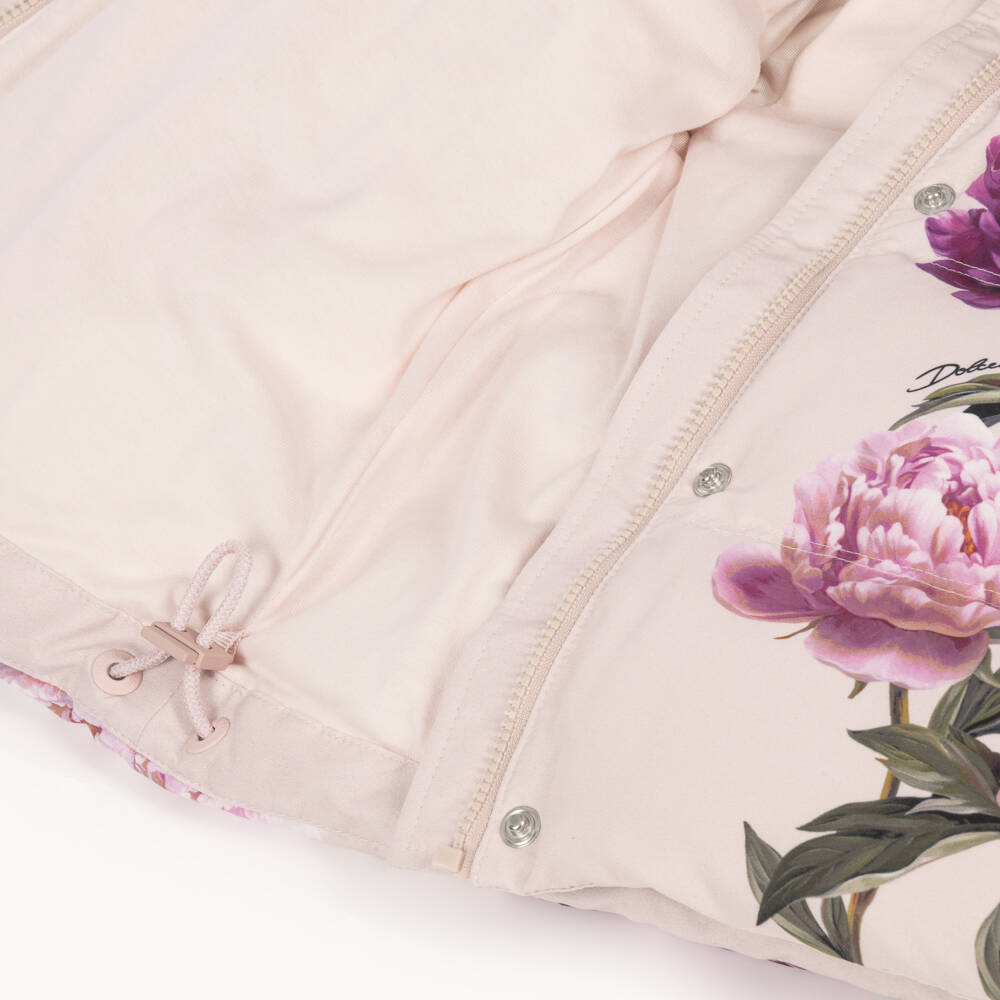 Dolce & Gabbana-Baby Girls Pink Peony Print Down-Filled Coat | Childrensalon