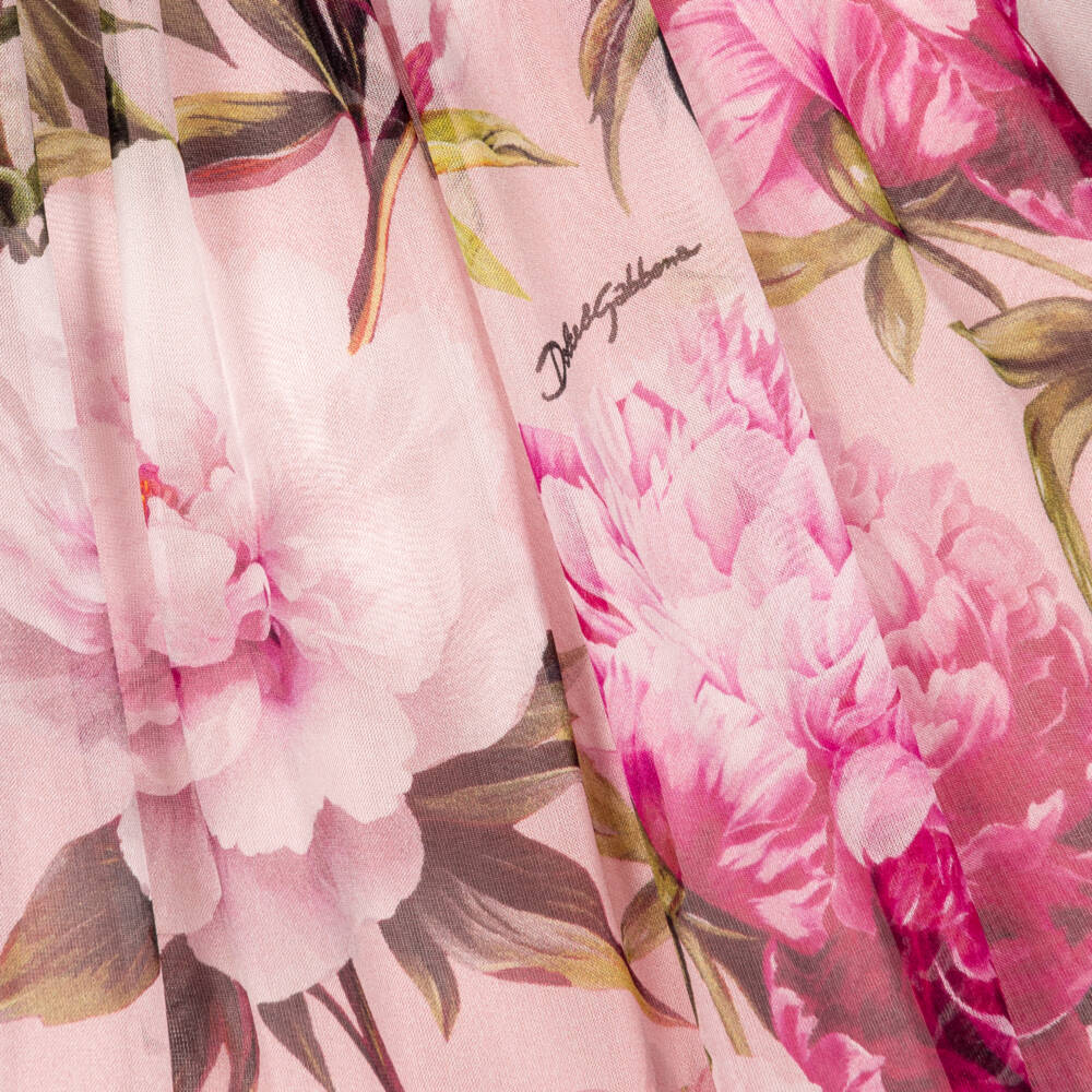 Dolce & Gabbana-Baby Girls Pink Peony Print Silk Chiffon Dress | Childrensalon