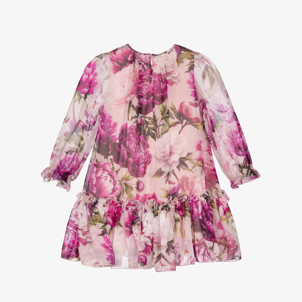 Dolce & Gabbana-Baby Girls Pink Peony Print Silk Chiffon Dress | Childrensalon
