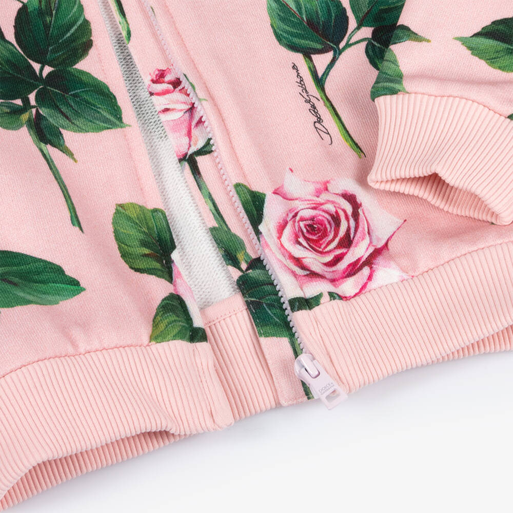 Dolce & Gabbana-Baby Girls Pink Roses Zip-Up Top | Childrensalon