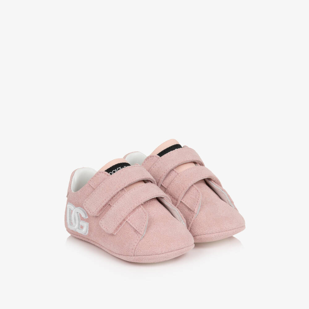 Dolce & Gabbana-Baby Girls Pink Suede Pre-Walker Shoes | Childrensalon