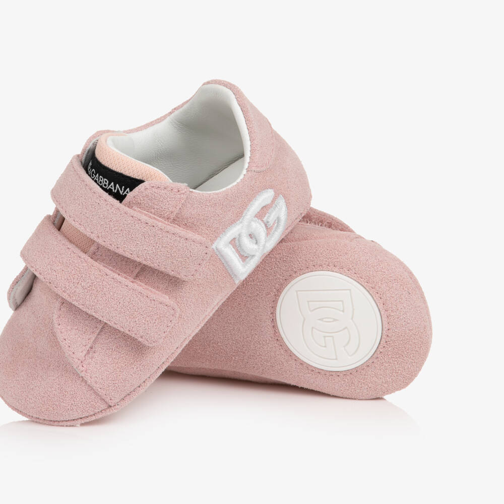Dolce & Gabbana-Baby Girls Pink Suede Pre-Walker Shoes | Childrensalon