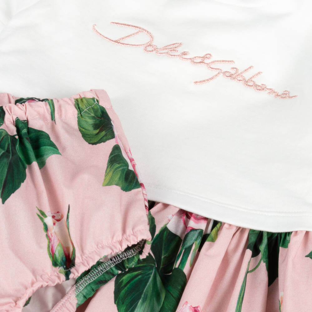 Dolce & Gabbana-Baby Girls Pink & White Roses Dress | Childrensalon