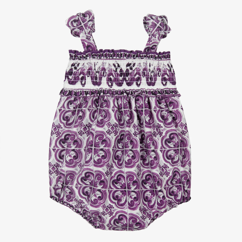 Dolce & Gabbana-Baby Girls Purple Majolica Print Cotton Shortie | Childrensalon