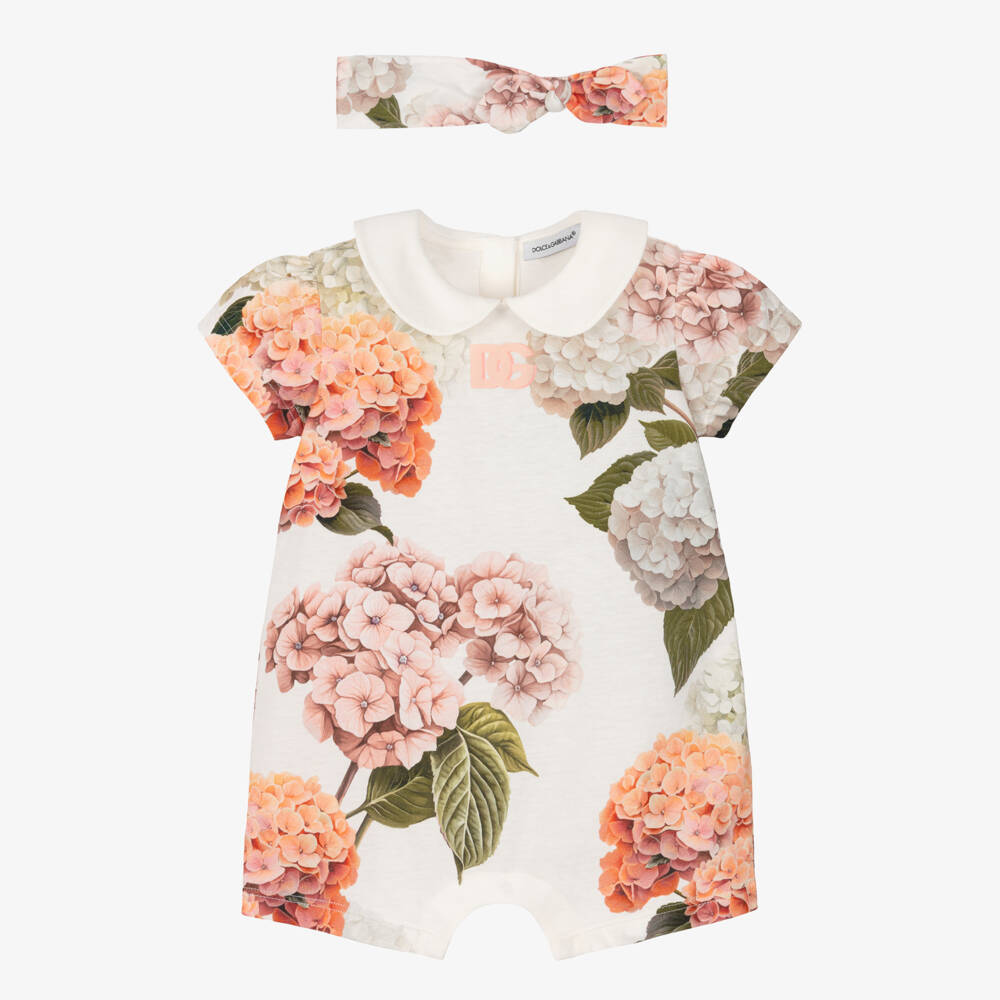 Dolce & Gabbana-Baby Girls Shortie Gift Set with Pink Hydrangea Print | Childrensalon