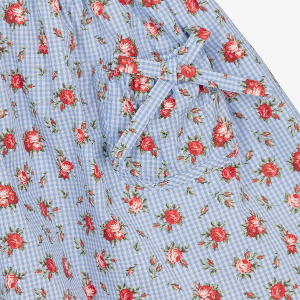 Dolce & Gabbana-Baby Girls White & Blue Gingham Floral Cotton Dress | Childrensalon