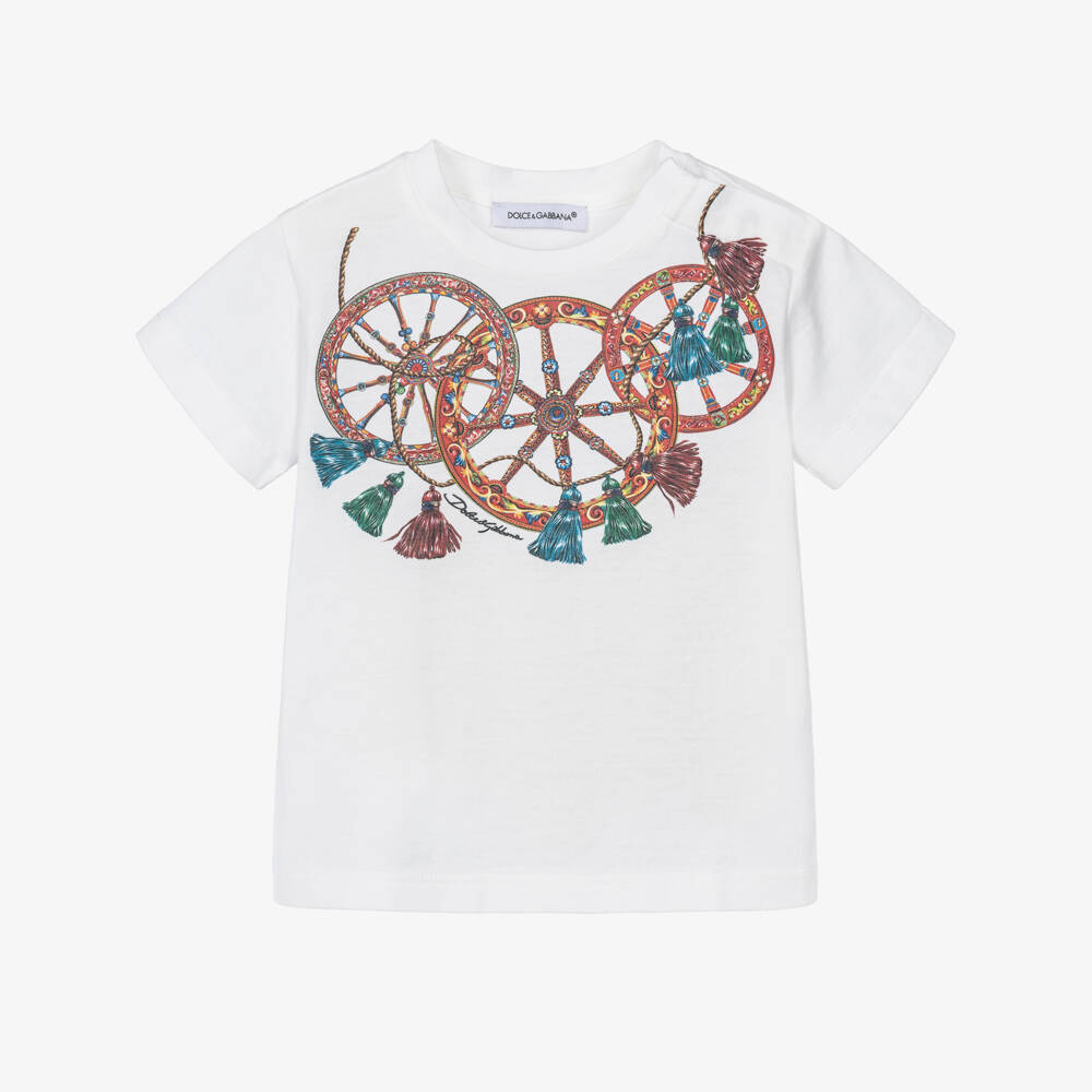 Dolce & Gabbana-Baby Girls White Cotton Carretto Tassel T-Shirt | Childrensalon