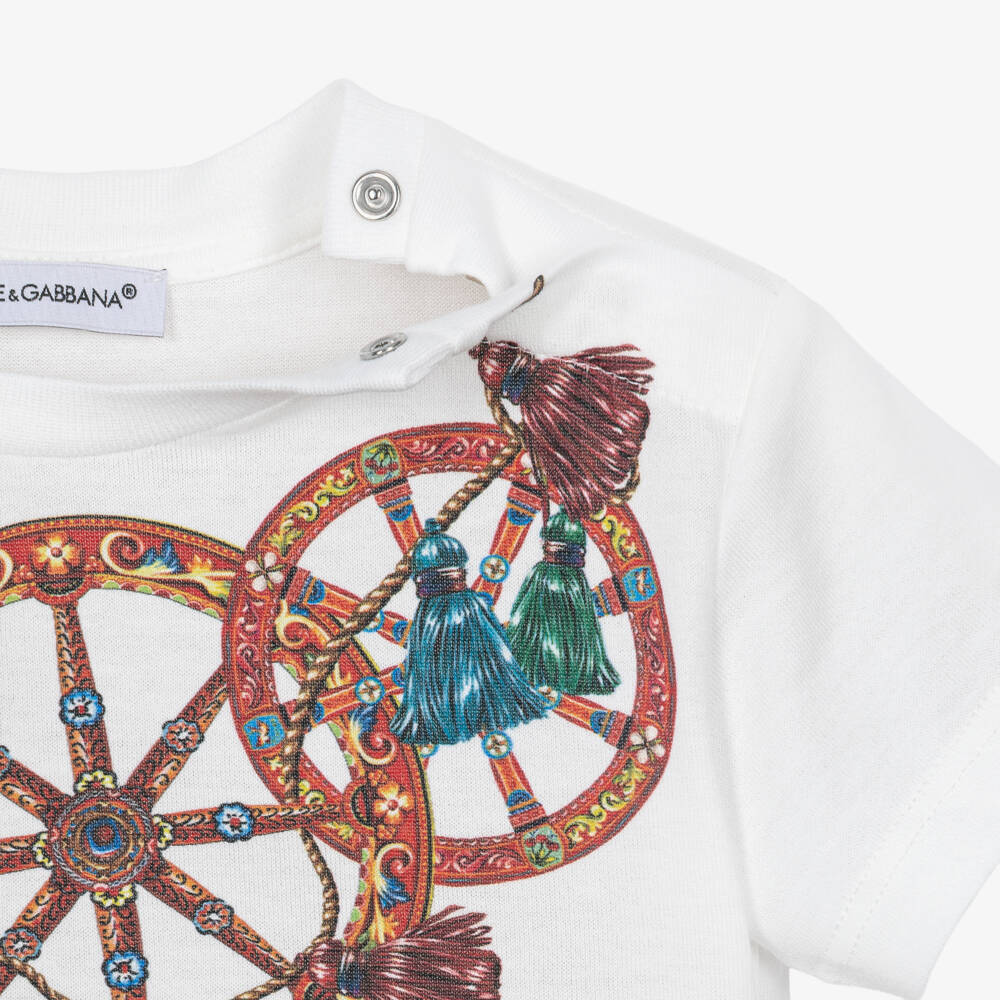 Dolce & Gabbana-Baby Girls White Cotton Carretto Tassel T-Shirt | Childrensalon