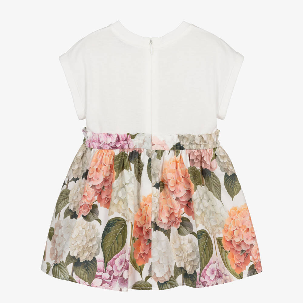 Dolce & Gabbana-Baby Girls White Cotton Dress with Pink Hydrangea Print | Childrensalon