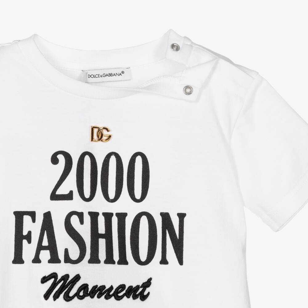 Dolce & Gabbana-Baby Girls White Cotton T-Shirt | Childrensalon