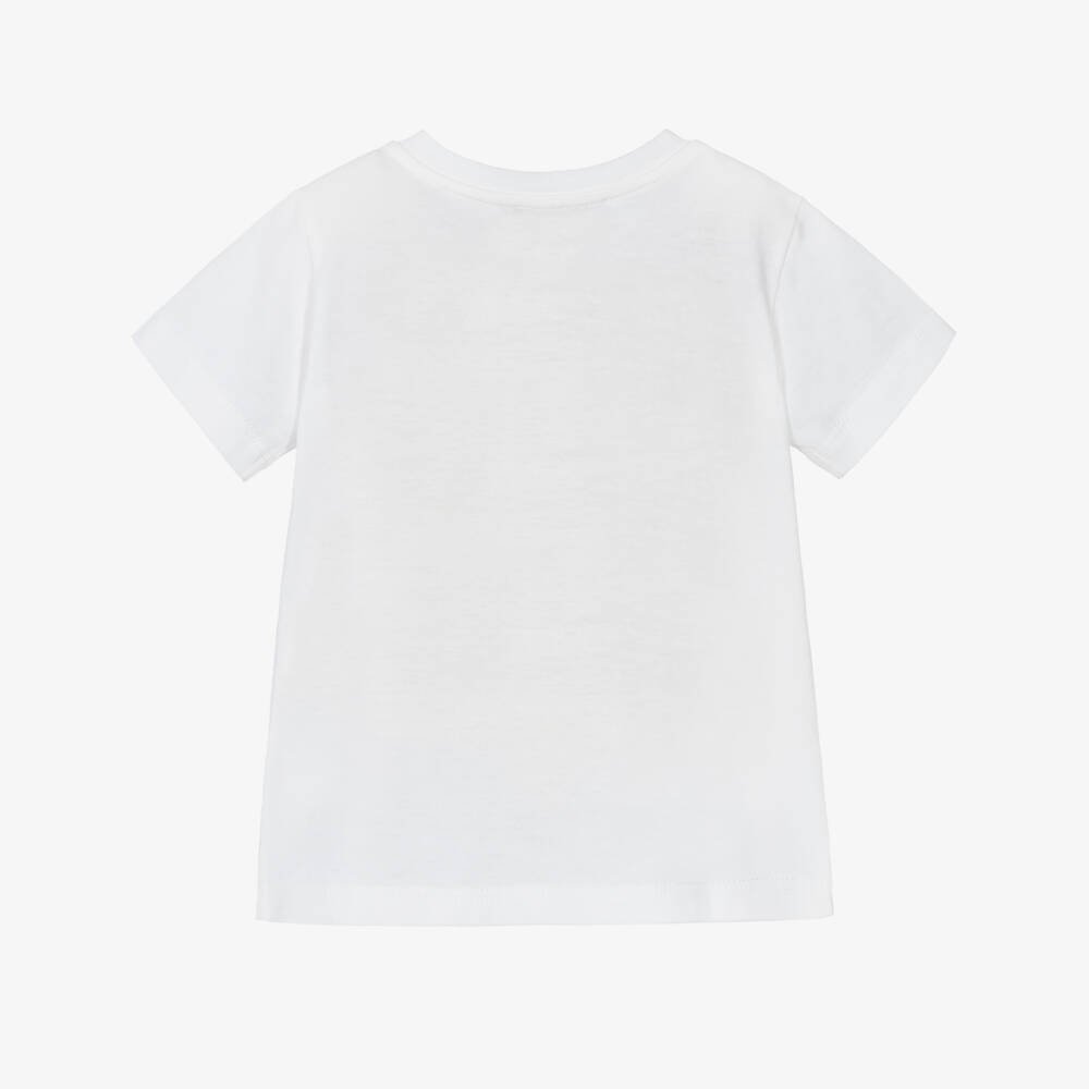 Dolce & Gabbana-Baby Girls White Cotton T-Shirt with Glittery DG Logo | Childrensalon