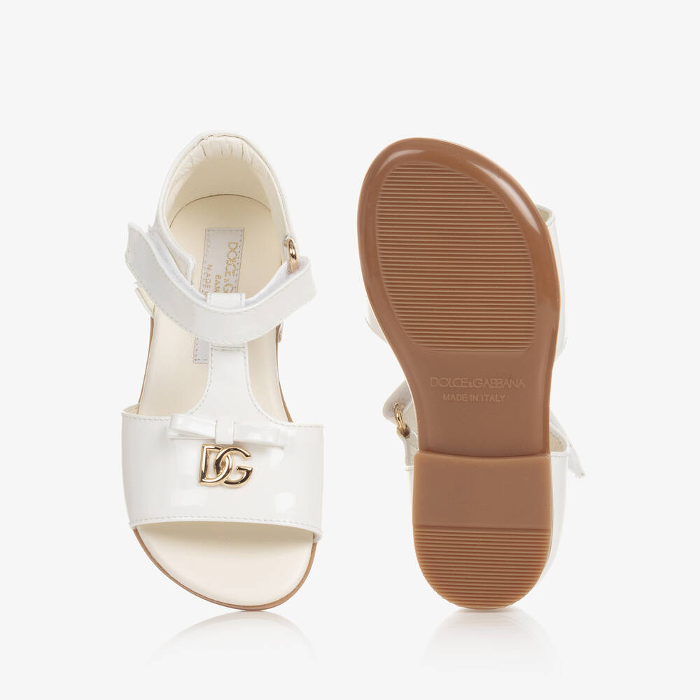 Dolce & Gabbana-Baby Girls White Patent Leather Sandals | Childrensalon