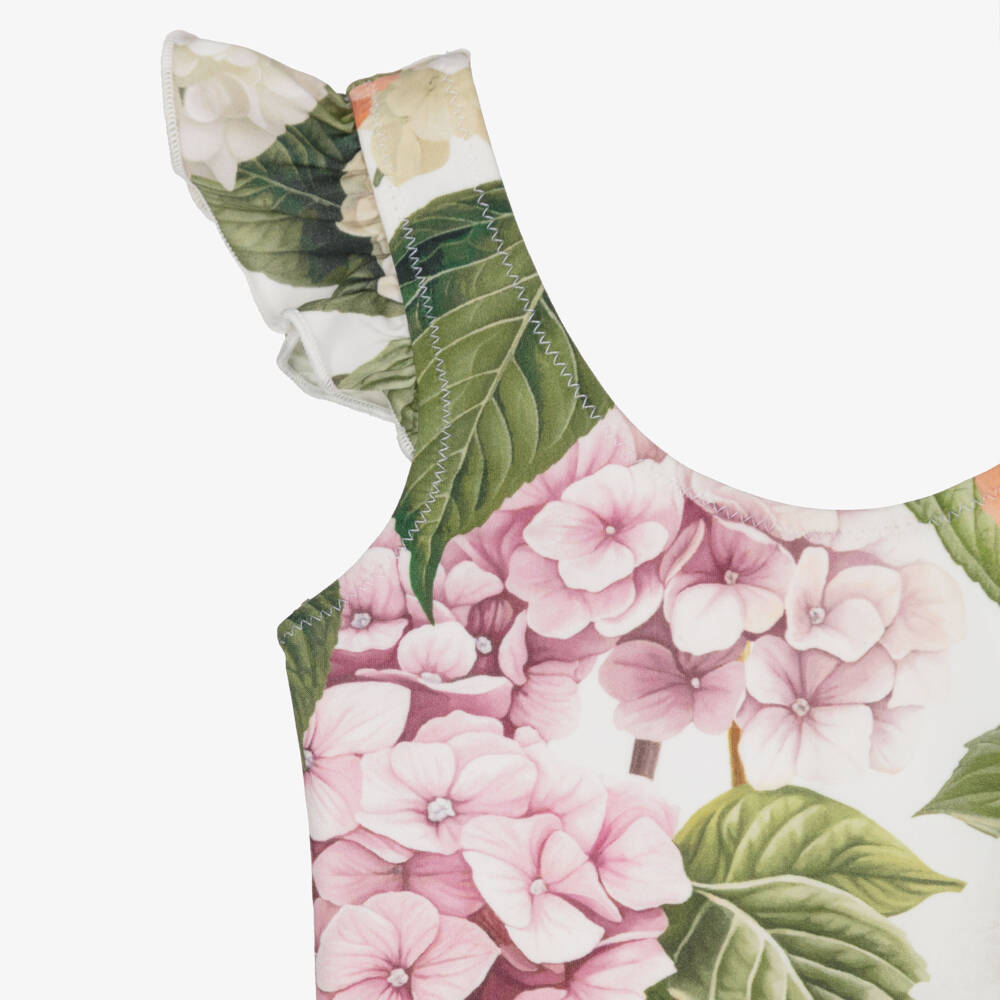 Dolce & Gabbana-Baby Girls White & Pink Hydrangea Print Swimsuit | Childrensalon