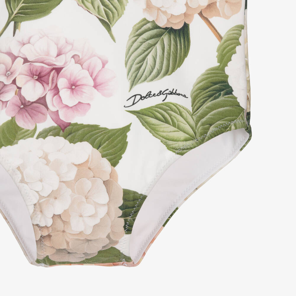 Dolce & Gabbana-Baby Girls White & Pink Hydrangea Print Swimsuit | Childrensalon