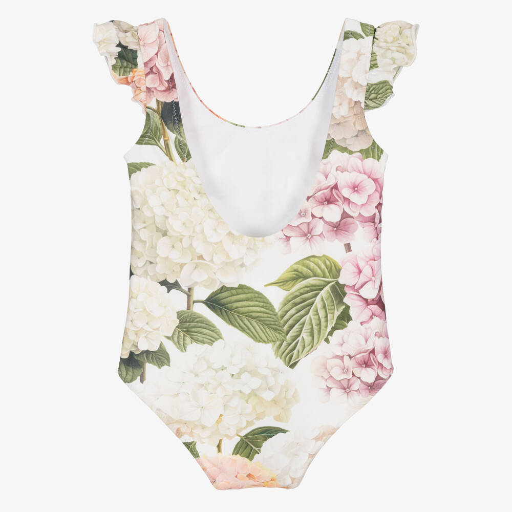 Dolce & Gabbana-Baby Girls White & Pink Hydrangea Print Swimsuit | Childrensalon