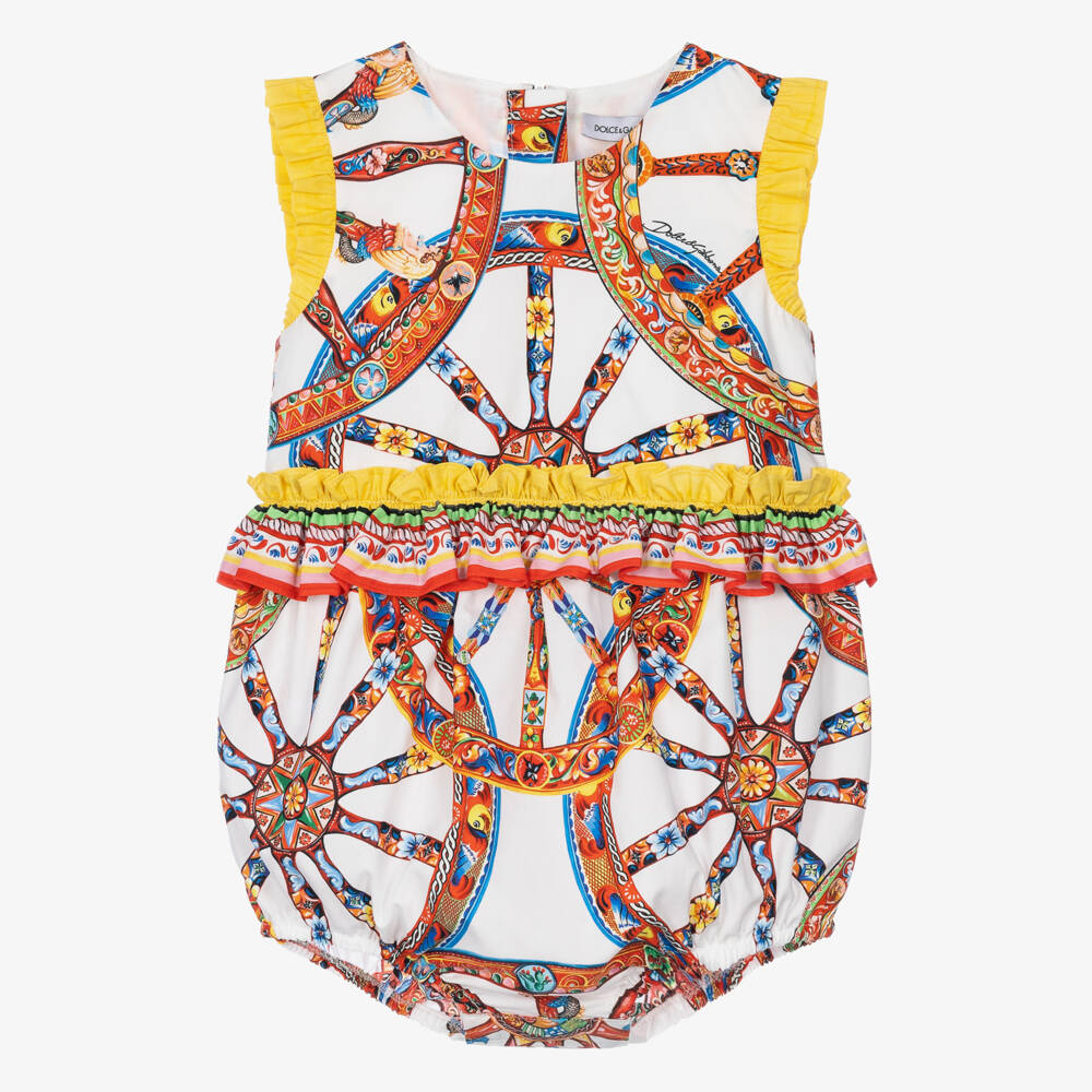 Dolce & Gabbana-Baby Girls White Poplin Carretto Print Shortie  | Childrensalon